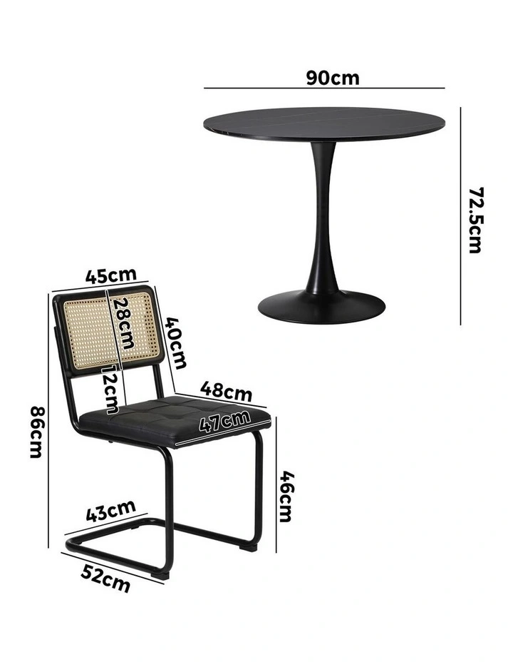 Oikiture 90cm Round Dining Table with 4PCS Dining Chairs PU Leather Black image 3