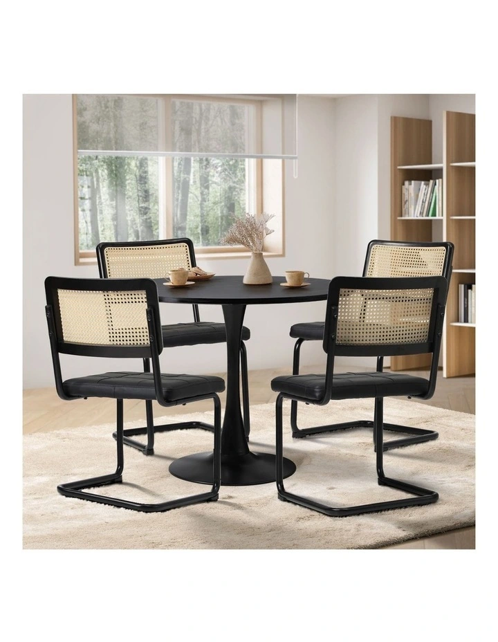 Oikiture 90cm Round Dining Table with 4PCS Dining Chairs PU Leather Black image 5