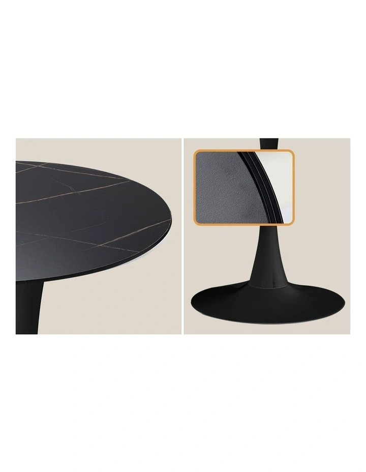 Oikiture 90cm Round Dining Table with 4PCS Dining Chairs PU Leather Black image 6