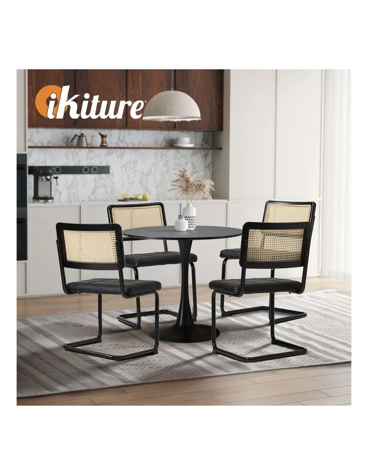 Oikiture 90cm Round Dining Table with 4PCS Dining Chairs PU Leather Black image 7