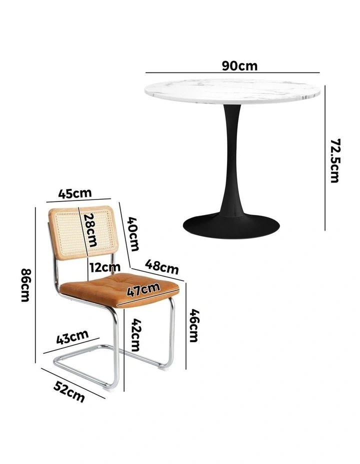 Oikiture 90cm Round Dining Table with 4PCS Dining Chairs PU Leather Brown image 3