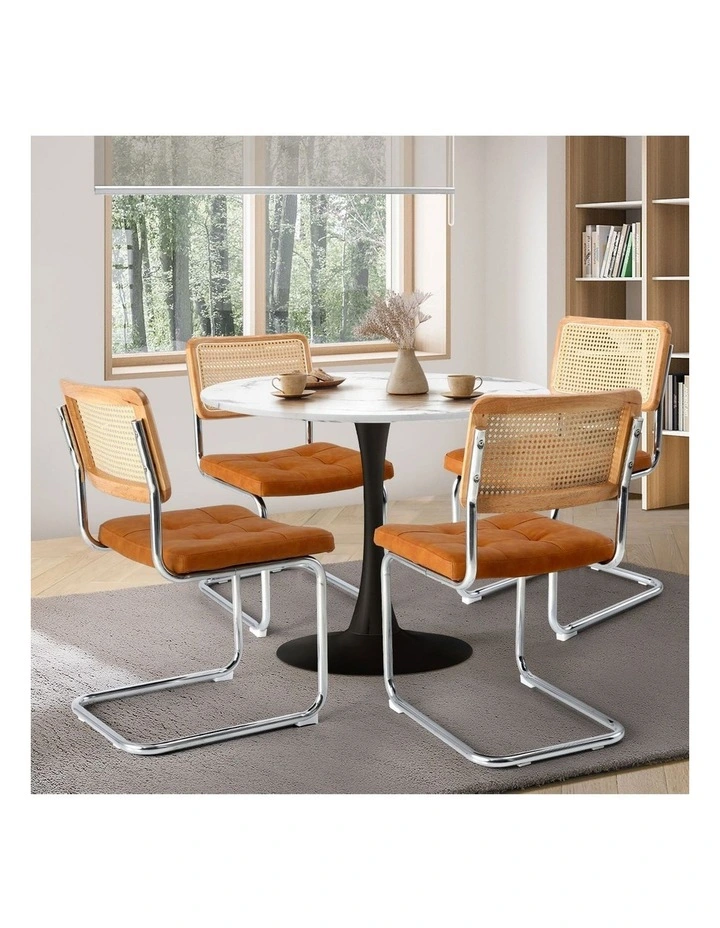 Oikiture 90cm Round Dining Table with 4PCS Dining Chairs PU Leather Brown image 5