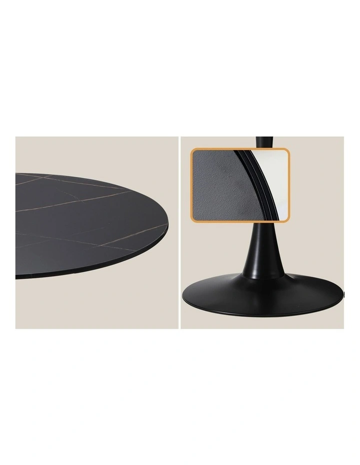 Oikiture 90cm Round Dining Table with 4x Dining Chairs Boucle Black&White image 6