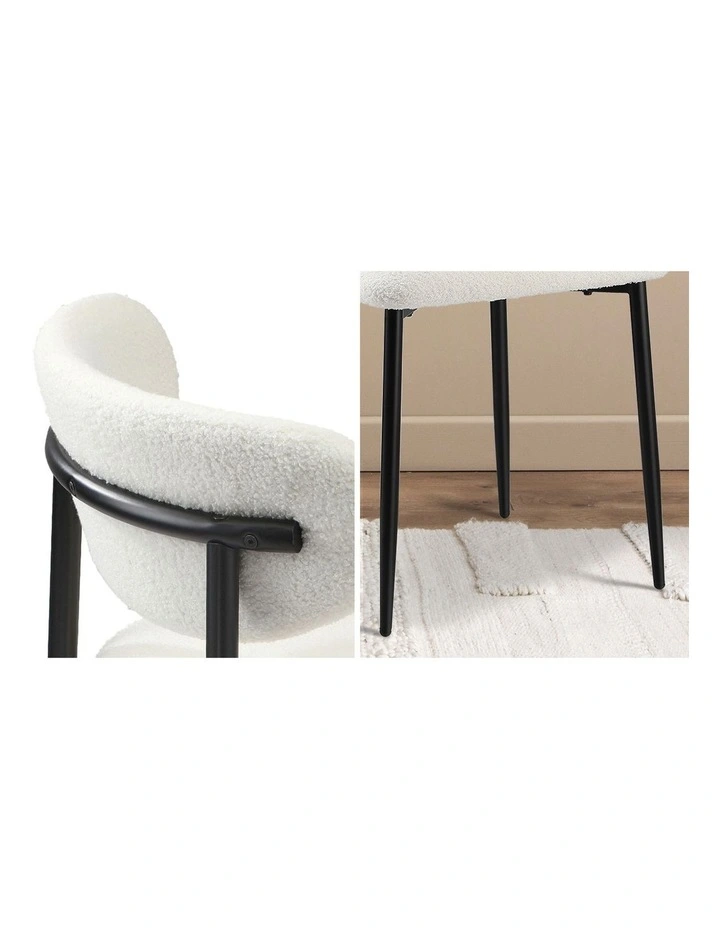Oikiture 90cm Round Dining Table with 4x Dining Chairs Boucle Black&White image 7