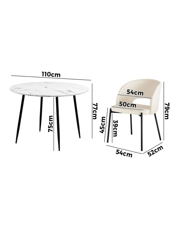 Oikiture 110cm Round Dining Table with 4PCS Dining Chairs Sherpa White image 3
