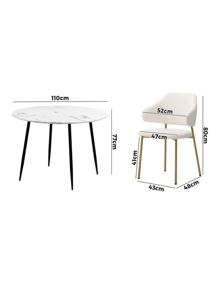 Oikiture 110cm Round Dining Table with 4PCS Dining Chairs Accent Sherpa Gold image 3