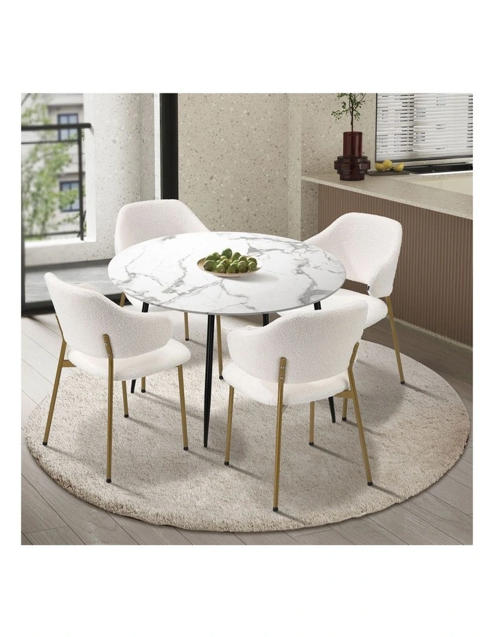 Oikiture 110cm Round Dining Table with 4PCS Dining Chairs Accent Sherpa Gold image 4