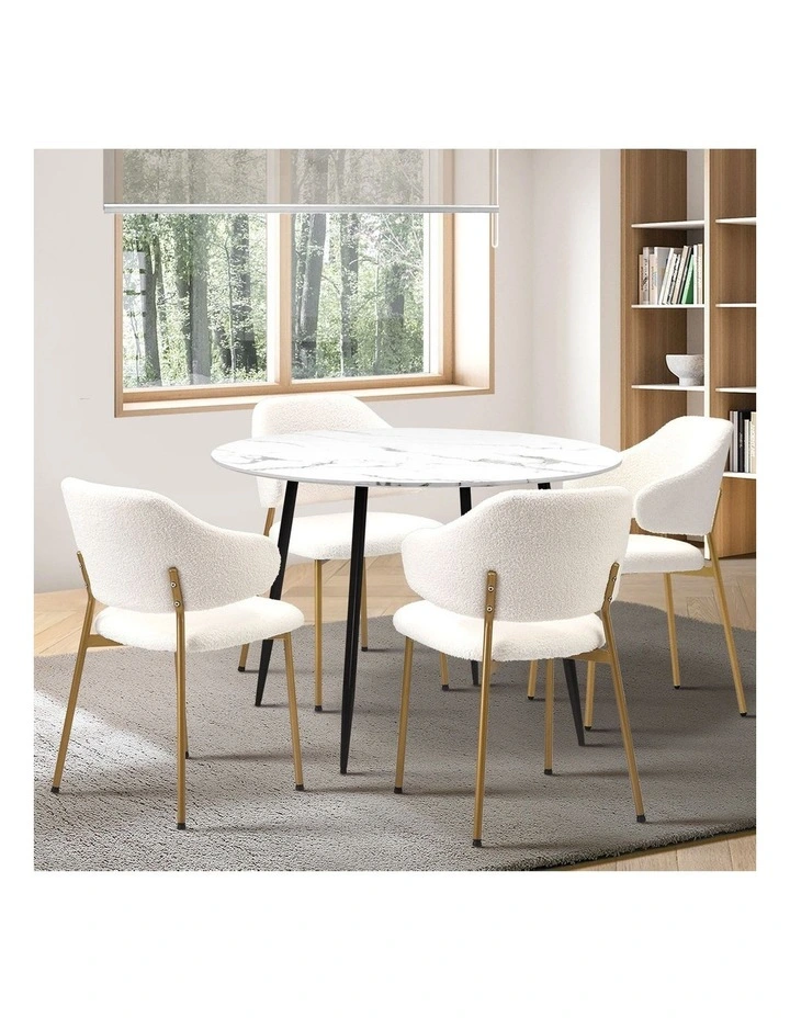Oikiture 110cm Round Dining Table with 4PCS Dining Chairs Accent Sherpa Gold image 5