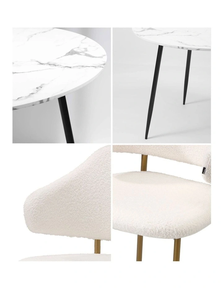 Oikiture 110cm Round Dining Table with 4PCS Dining Chairs Accent Sherpa Gold image 7