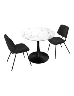 Oikiture Dining Table Set 60cm Round Dining Table and 2x Dining Chairs Black&White
