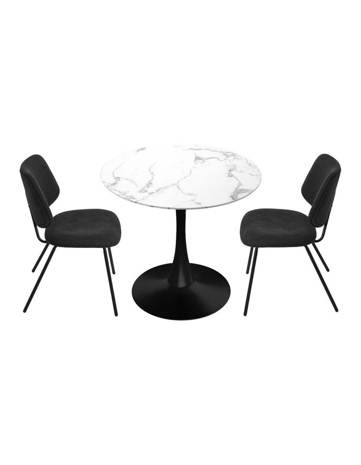 Oikiture Dining Table Set 60cm Round Dining Table and 2x Dining Chairs Black&White image 2