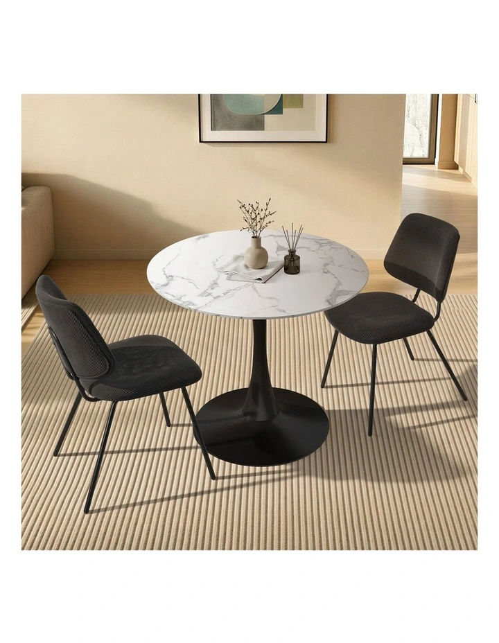 Oikiture Dining Table Set 60cm Round Dining Table and 2x Dining Chairs Black&White image 4