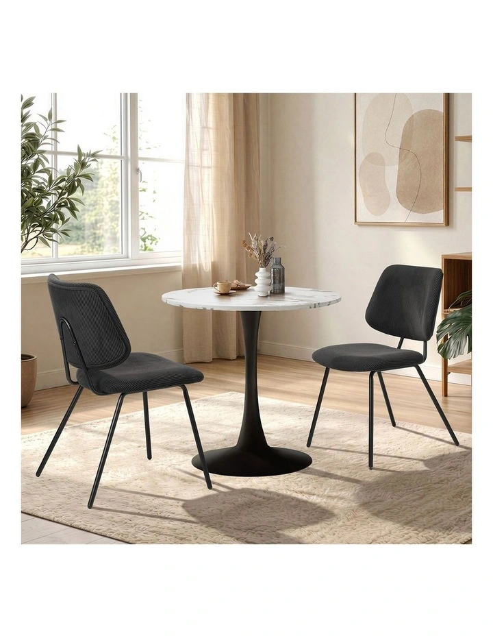 Oikiture Dining Table Set 60cm Round Dining Table and 2x Dining Chairs Black&White image 5