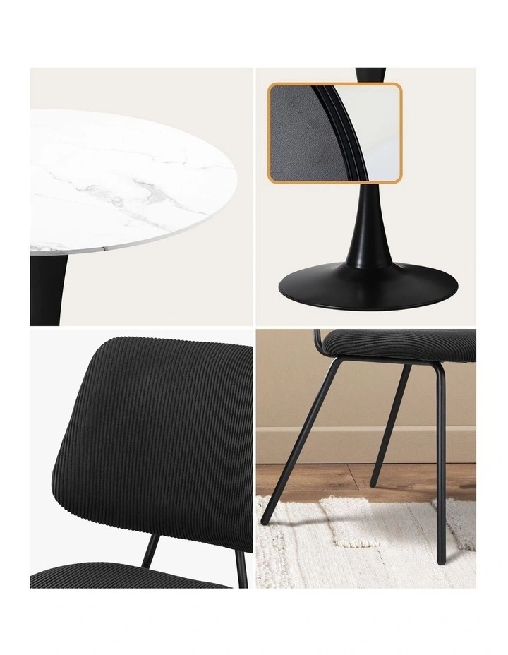 Oikiture Dining Table Set 60cm Round Dining Table and 2x Dining Chairs Black&White image 6