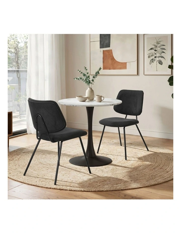 Oikiture Dining Table Set 60cm Round Dining Table and 2x Dining Chairs Black&White image 7