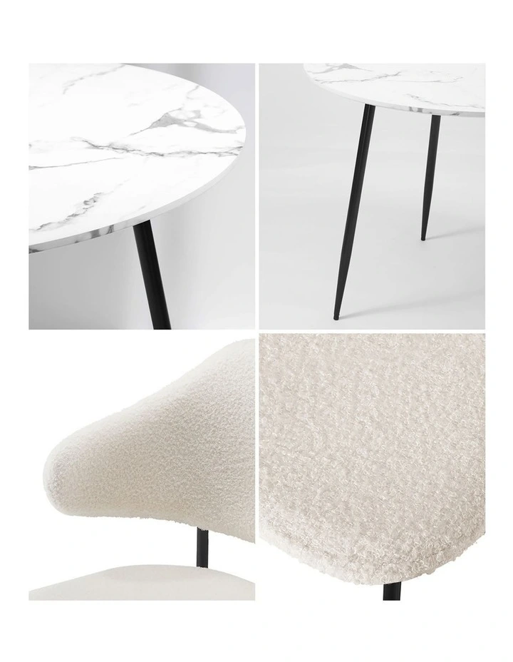 Oikiture 110cm Round Dining Table with 4PCS Dining Chairs Accent Sherpa White image 7