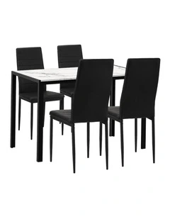Oikiture 120cm Rectangle Dining Table with 4PCS Dining Chairs Marble White&Black