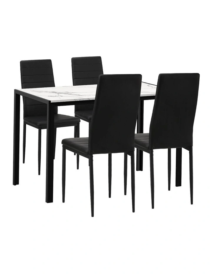 Oikiture 120cm Rectangle Dining Table with 4PCS Dining Chairs Marble White&Black image 1