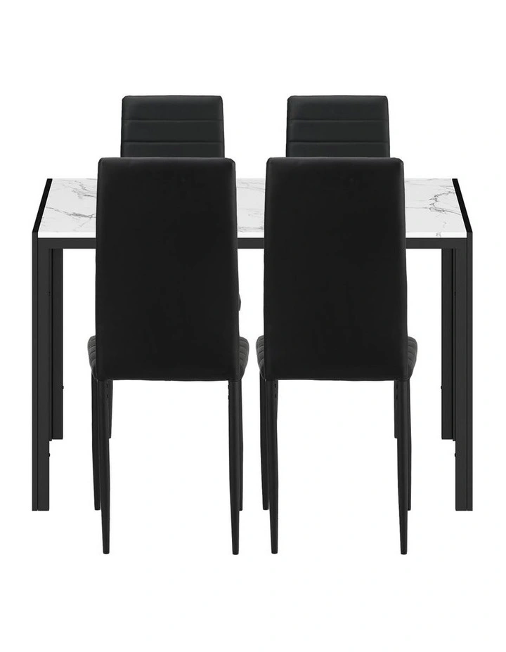 Oikiture 120cm Rectangle Dining Table with 4PCS Dining Chairs Marble White&Black image 2