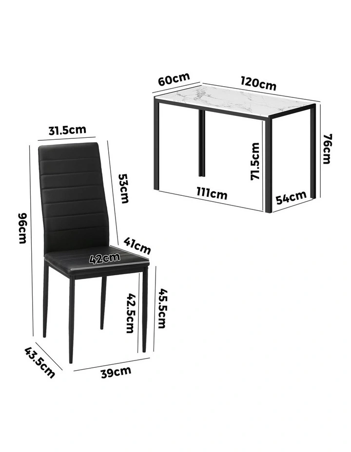 Oikiture 120cm Rectangle Dining Table with 4PCS Dining Chairs Marble White&Black image 3