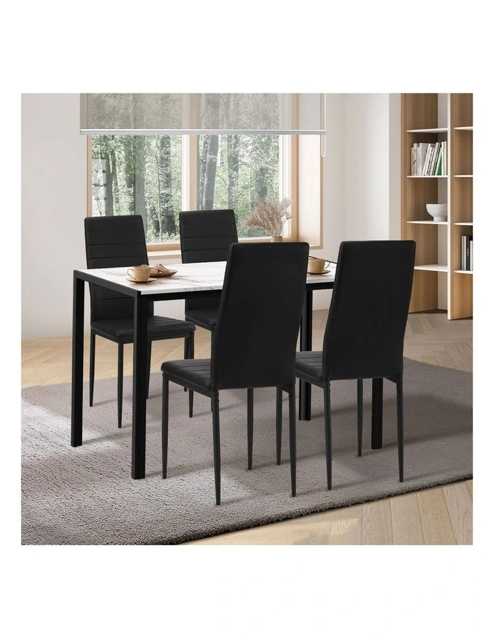 Oikiture 120cm Rectangle Dining Table with 4PCS Dining Chairs Marble White&Black image 4