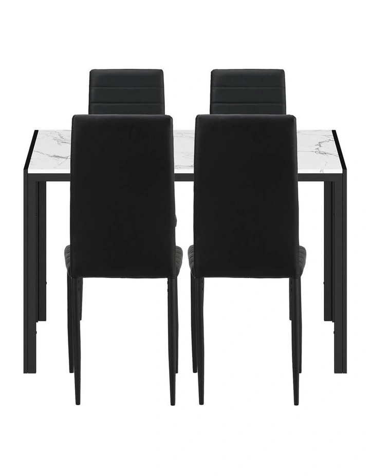 Oikiture 120cm Rectangle Dining Table with 4PCS Dining Chairs Marble White&Black image 5