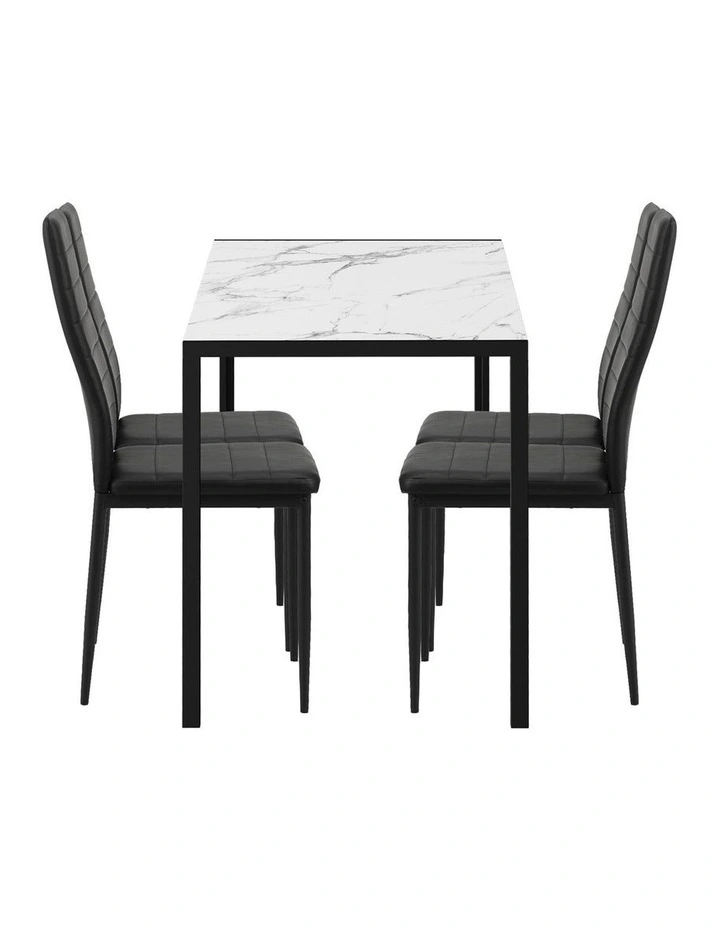 Oikiture 120cm Rectangle Dining Table with 4PCS Dining Chairs Marble White&Black image 6
