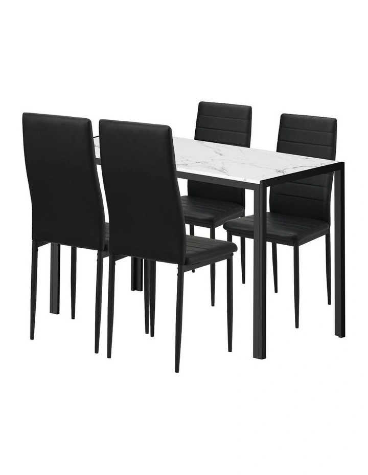 Oikiture 120cm Rectangle Dining Table with 4PCS Dining Chairs Marble White&Black image 7
