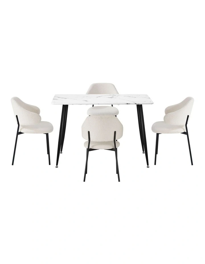 Oikiture 120cm Rectangle Dining Table and 4PCS Dining Chairs Sherpa White image 2