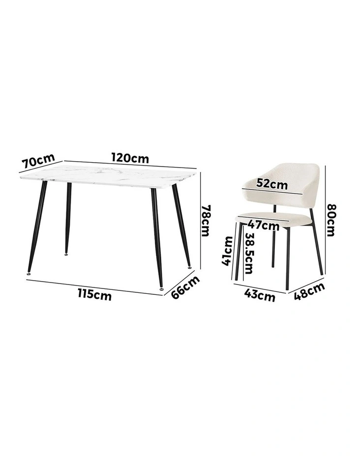 Oikiture 120cm Rectangle Dining Table and 4PCS Dining Chairs Sherpa White image 3