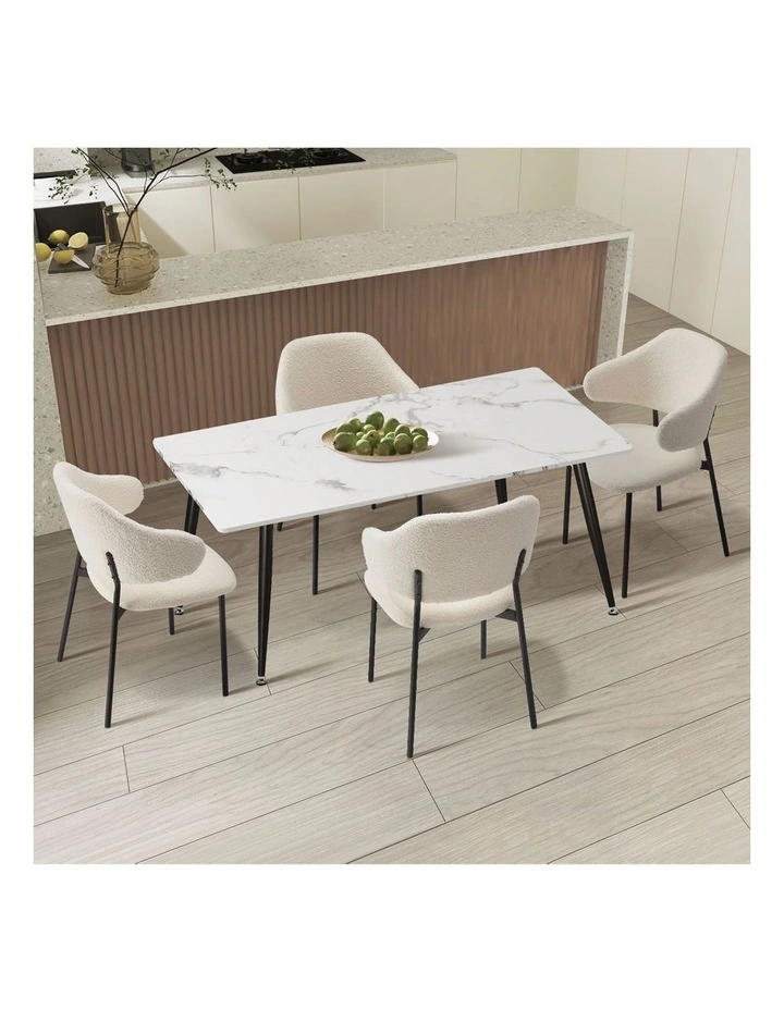 Oikiture 120cm Rectangle Dining Table and 4PCS Dining Chairs Sherpa White image 4