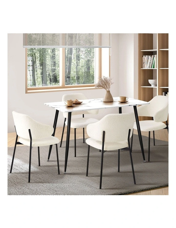 Oikiture 120cm Rectangle Dining Table and 4PCS Dining Chairs Sherpa White image 5