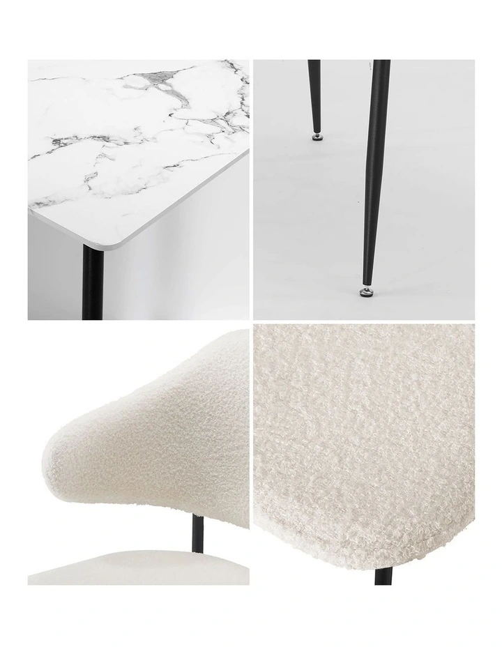 Oikiture 120cm Rectangle Dining Table and 4PCS Dining Chairs Sherpa White image 7