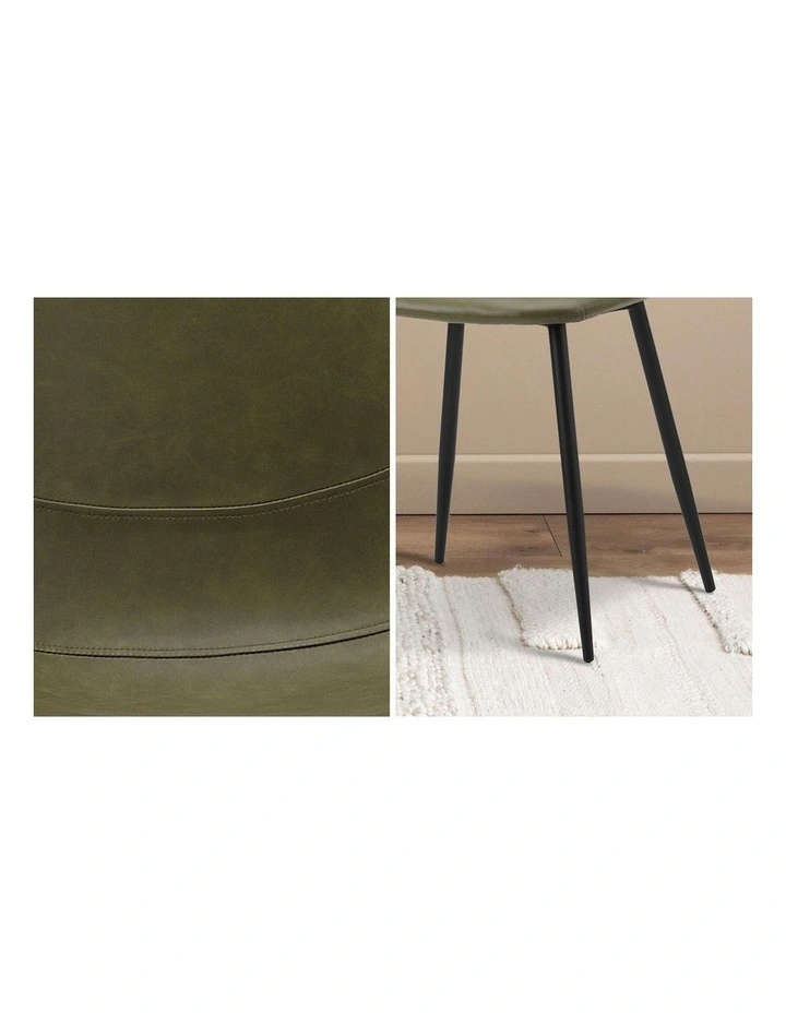 Oikiture 90cm Round Dining Table with 4x Dining Chairs PU Leather Green image 7