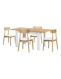 Oikiture 160cm Extendable Dining Table with 4x Dining Chairs PU Leather White