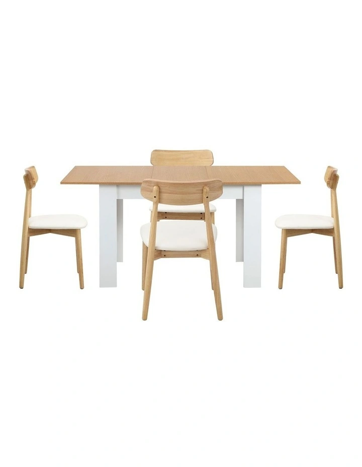 Oikiture 160cm Extendable Dining Table with 4x Dining Chairs PU Leather White image 2