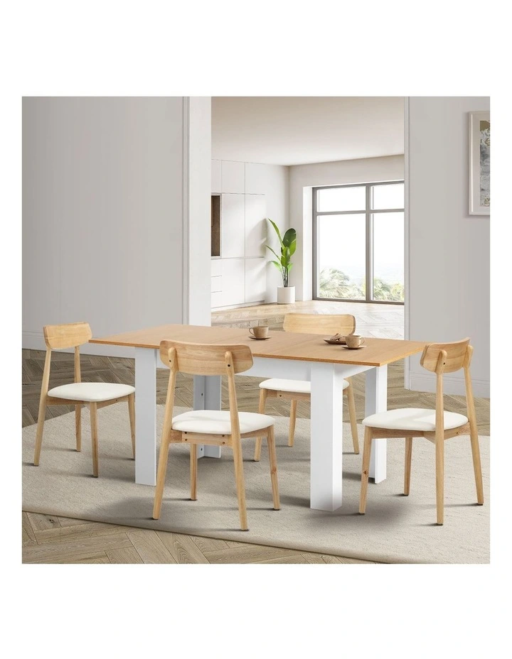 Oikiture 160cm Extendable Dining Table with 4x Dining Chairs PU Leather White image 4