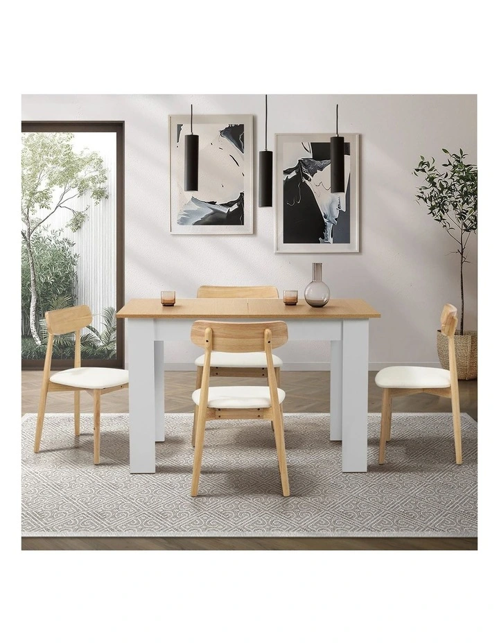 Oikiture 160cm Extendable Dining Table with 4x Dining Chairs PU Leather White image 5