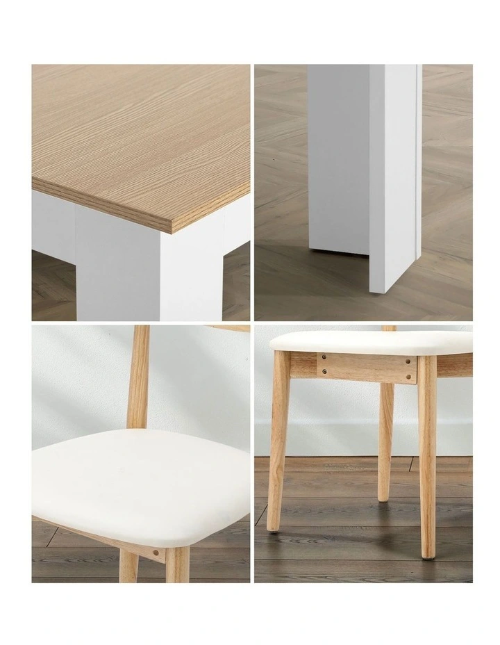 Oikiture 160cm Extendable Dining Table with 4x Dining Chairs PU Leather White image 7