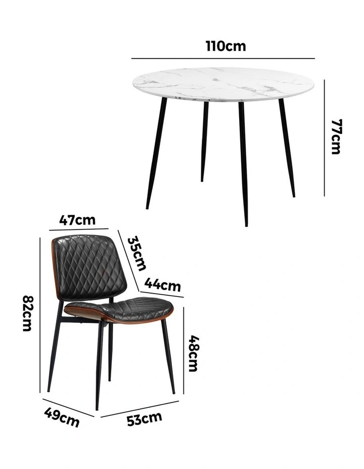Oikiture 110cm Round Dining Table with 4PCS Dining Chairs PU Black image 3