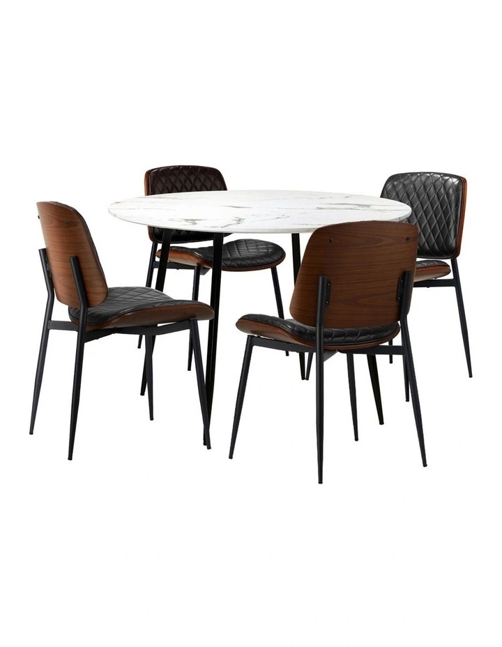Oikiture 110cm Round Dining Table with 4PCS Dining Chairs PU Black image 6