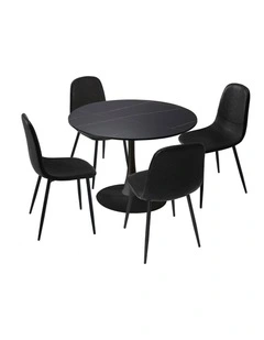 Oikiture 90cm Round Dining Table with 4x Dining Chairs PU Leather Black