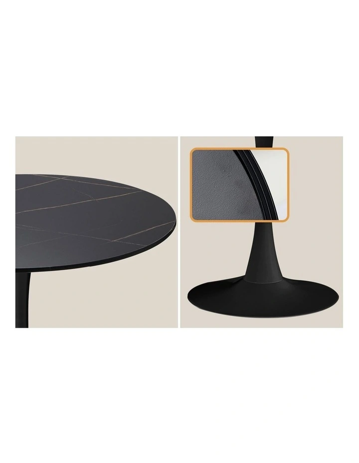 Oikiture 90cm Round Dining Table with 4x Dining Chairs PU Leather Black image 6