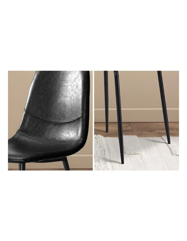 Oikiture 90cm Round Dining Table with 4x Dining Chairs PU Leather Black image 7