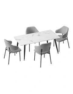 Oikiture 120cm Rectangle Dining Table and 4PCS Dining Chairs Fabric Grey