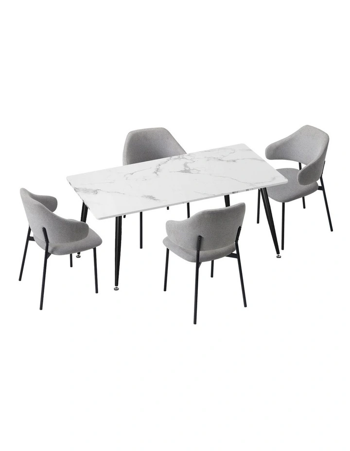 Oikiture 120cm Rectangle Dining Table and 4PCS Dining Chairs Fabric Grey image 1
