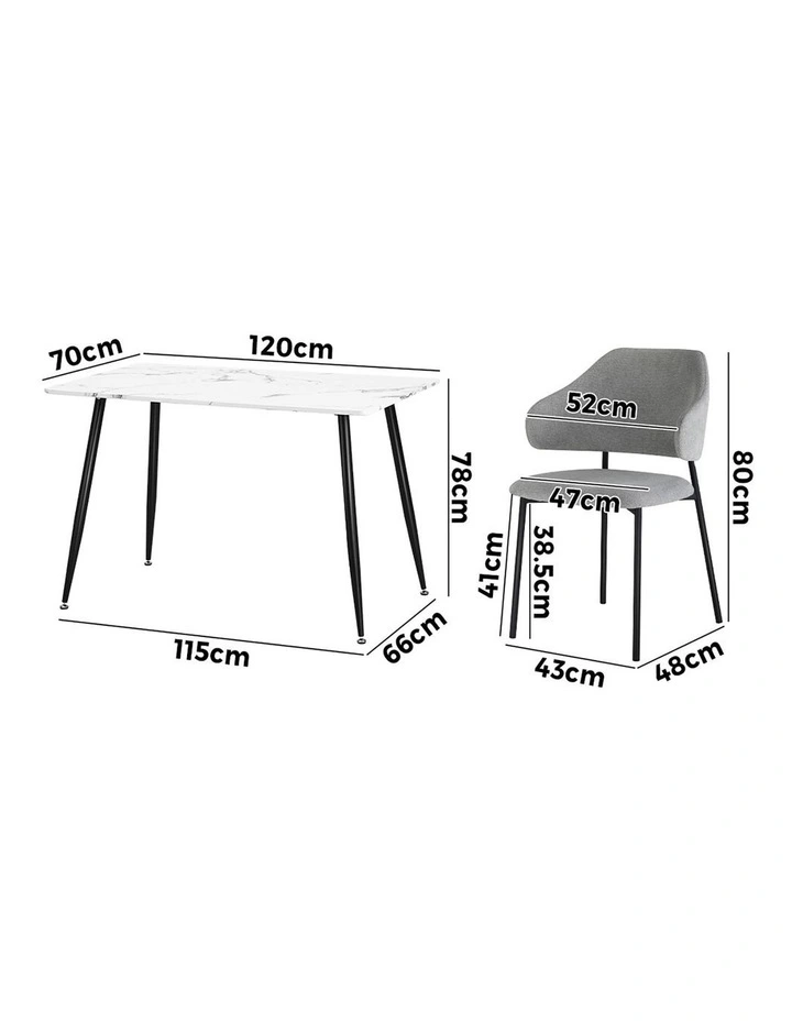 Oikiture 120cm Rectangle Dining Table and 4PCS Dining Chairs Fabric Grey image 3