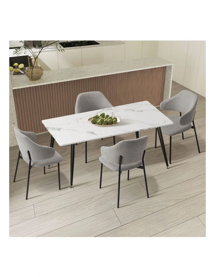 Oikiture 120cm Rectangle Dining Table and 4PCS Dining Chairs Fabric Grey image 4