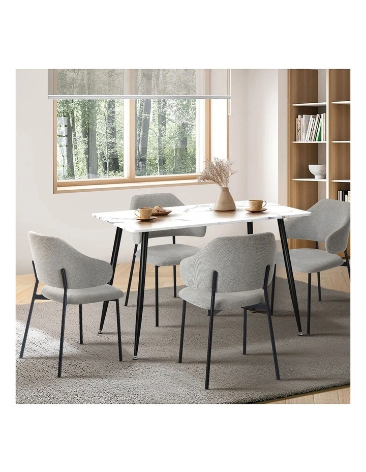 Oikiture 120cm Rectangle Dining Table and 4PCS Dining Chairs Fabric Grey image 5