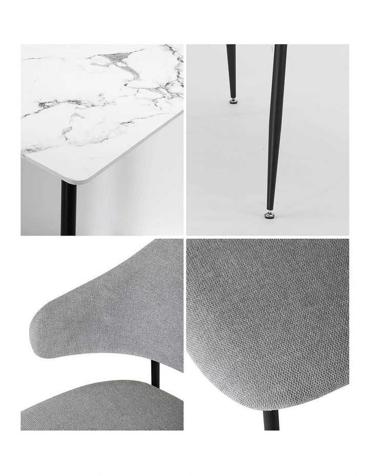 Oikiture 120cm Rectangle Dining Table and 4PCS Dining Chairs Fabric Grey image 7